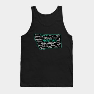 Cute map of Columbia Falls Montana, Helena, Missoula, Great Falls, Bozemian, Billings, Kalispell, Big Sky Tank Top